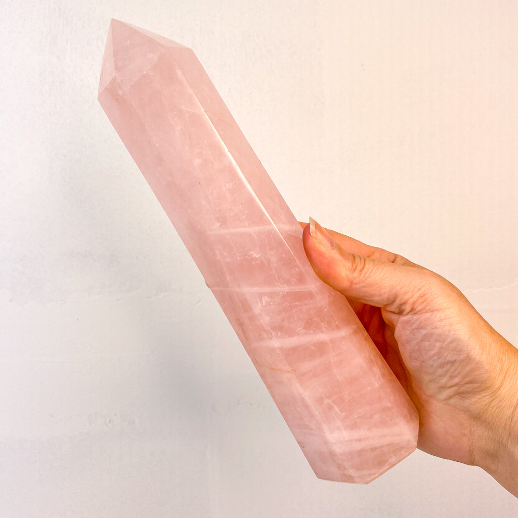 Rose quartz crystal polished generator tower M-XL