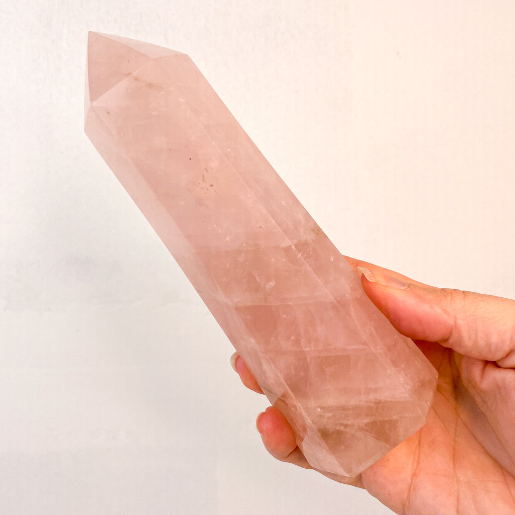 Rose quartz crystal polished generator tower M-XL