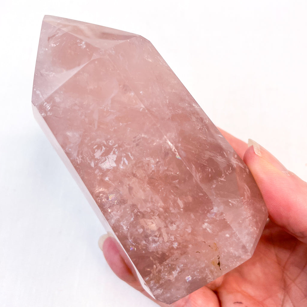 Rose quartz crystal polished generator tower M-XL