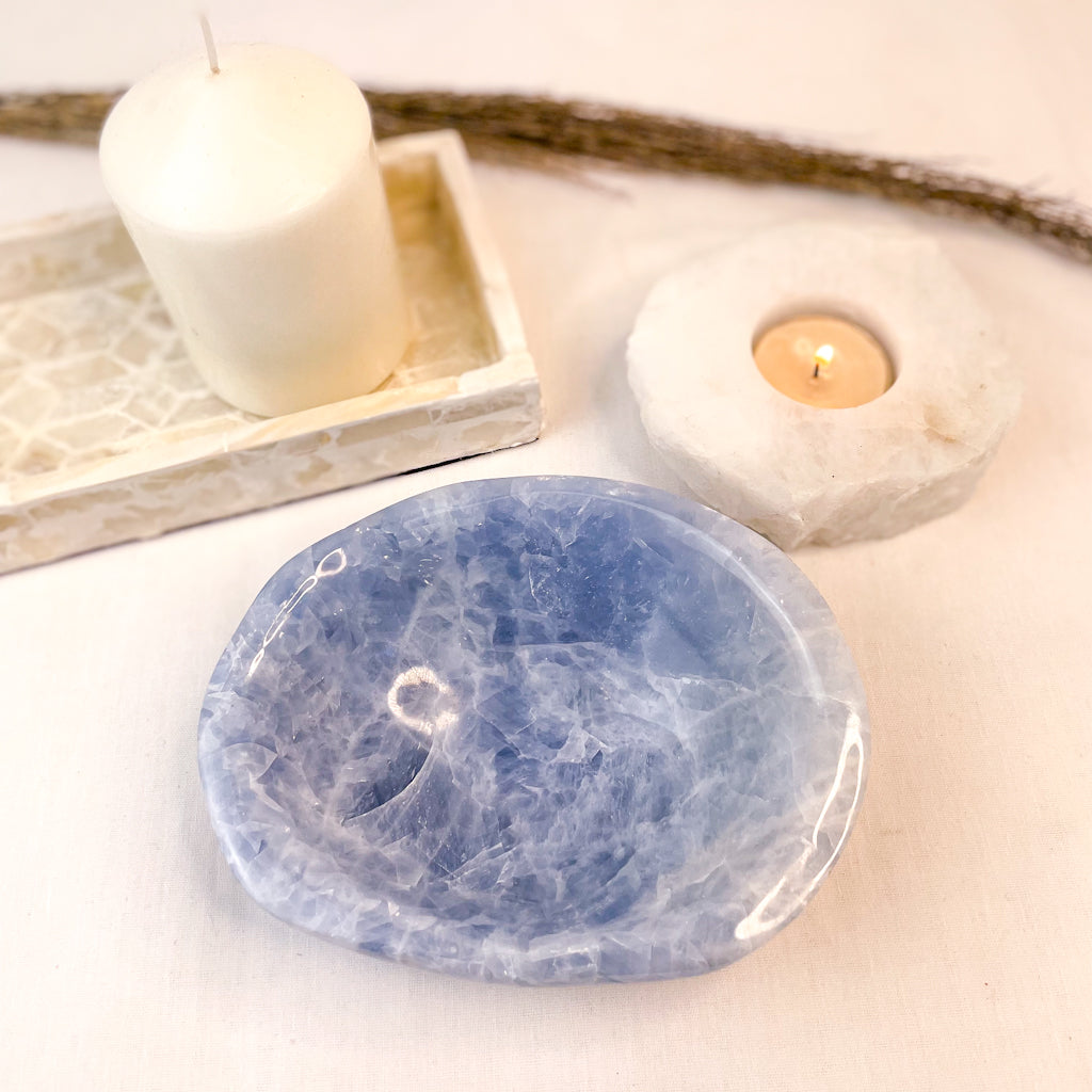 Blue Calcite crystal large bowl