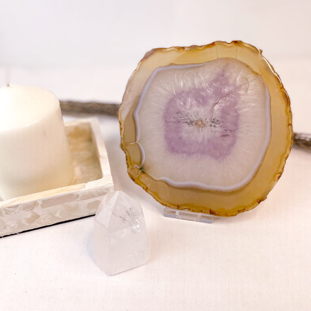 Natural Agate + Amethyst crystal slab