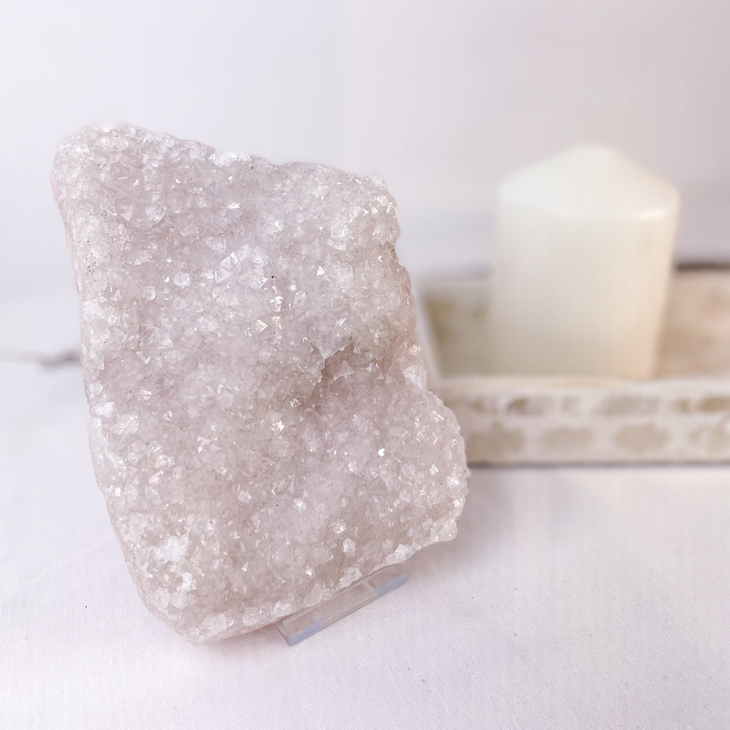 Apophyllite + peach stilbite crystal cluster