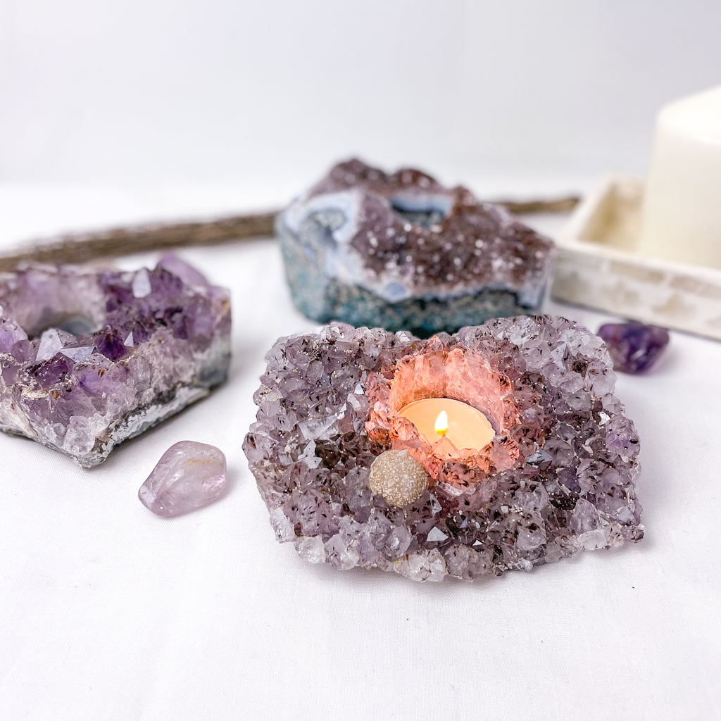 Amethyst crystal cluster candle holder