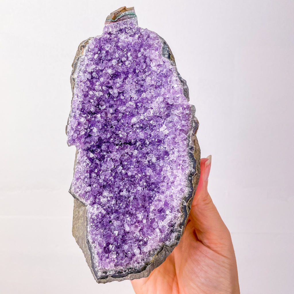 Amethyst crystal flat base cluster 910g