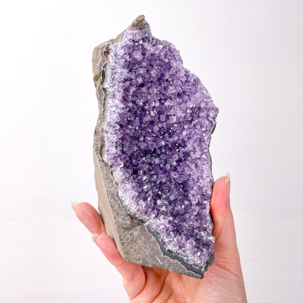 Amethyst crystal flat base cluster 910g