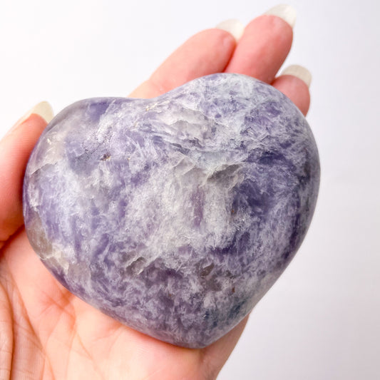 Lepidolite + Smoky quartz crystal heart