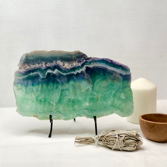 Fluorite A grade polished crystal slab XL