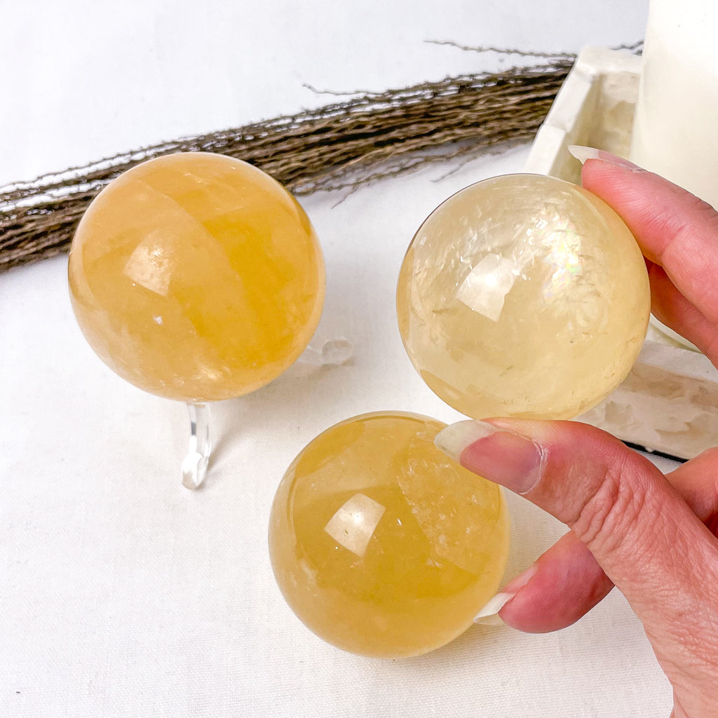 Calcite honey crystal sphere
