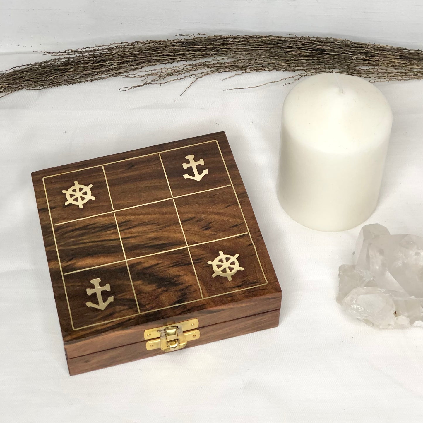 Hand crafted wood + brass nautical game box