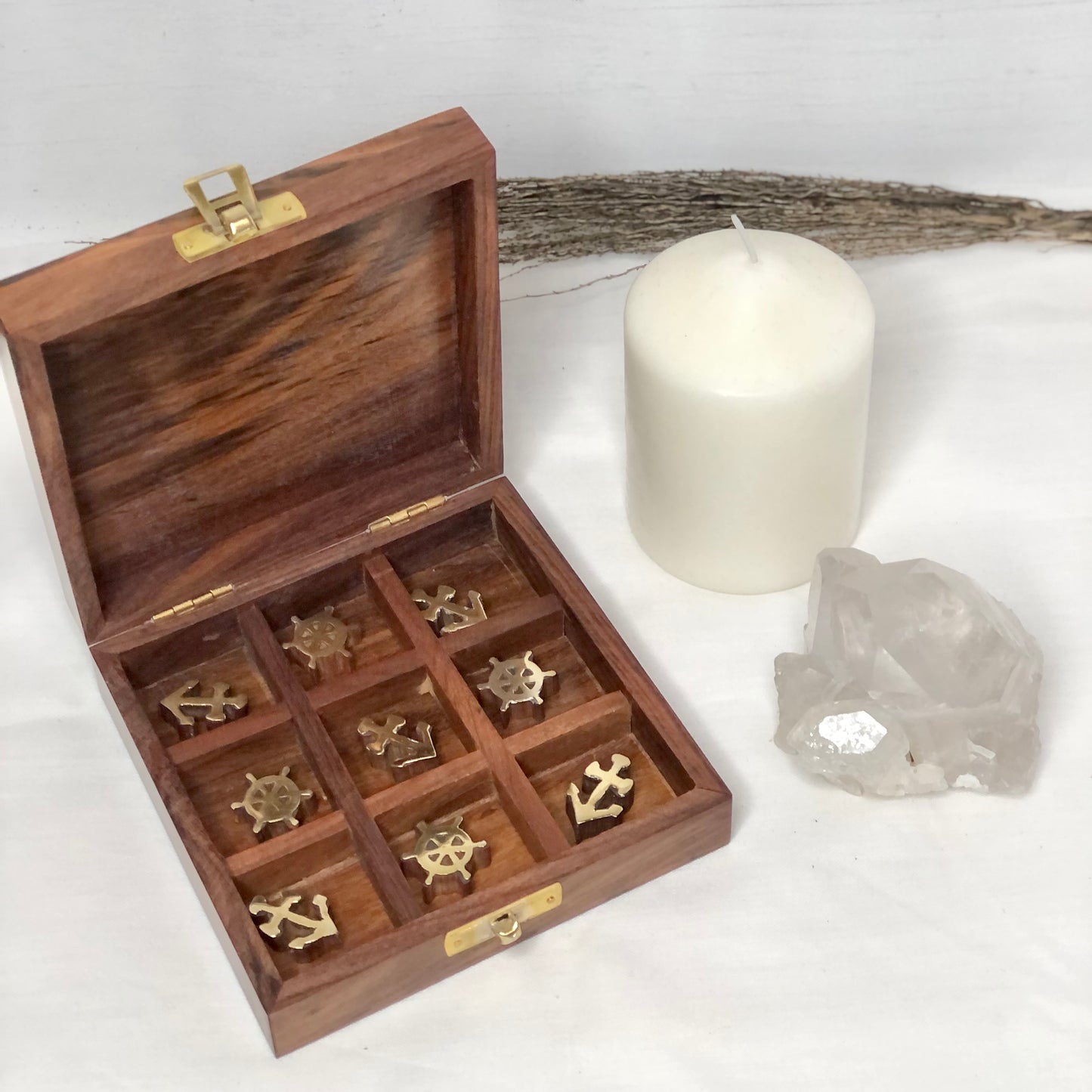 Hand crafted wood + brass nautical game box