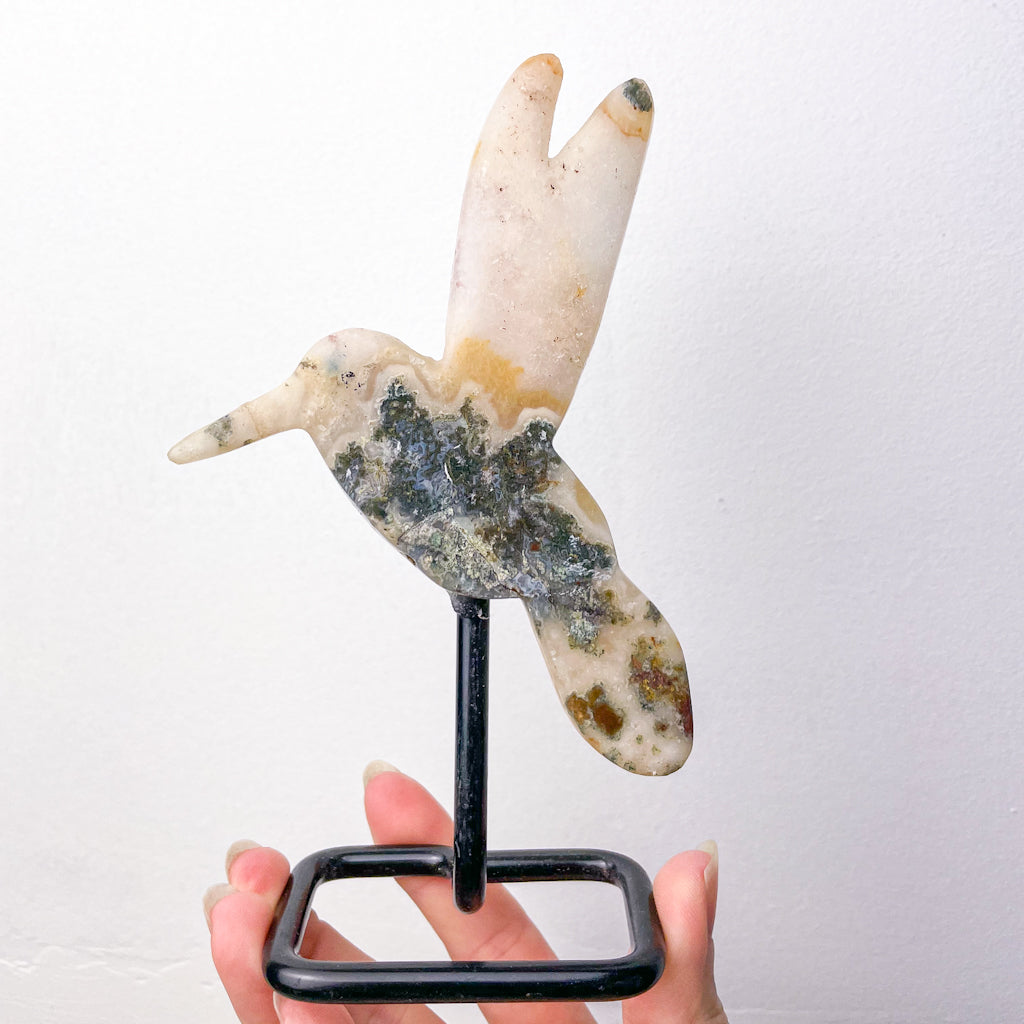 Pink Amethyst crystal hummingbird on stand