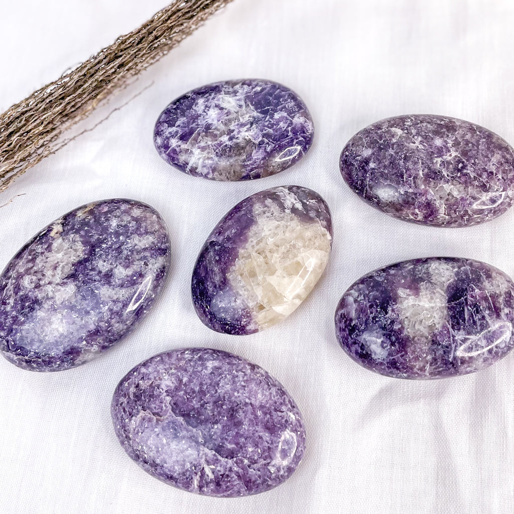 Lepidolite crystal polished palm stone