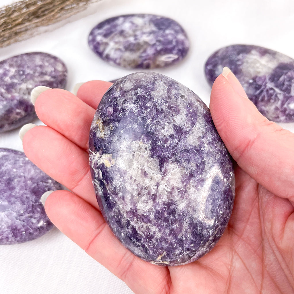 Lepidolite crystal polished palm stone