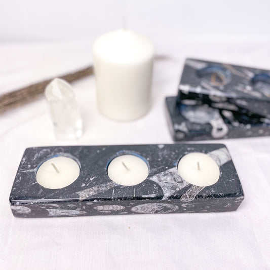 Fossil crystal candle holder plate