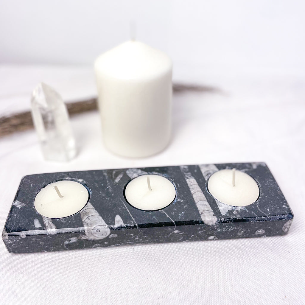 Fossil crystal candle holder plate