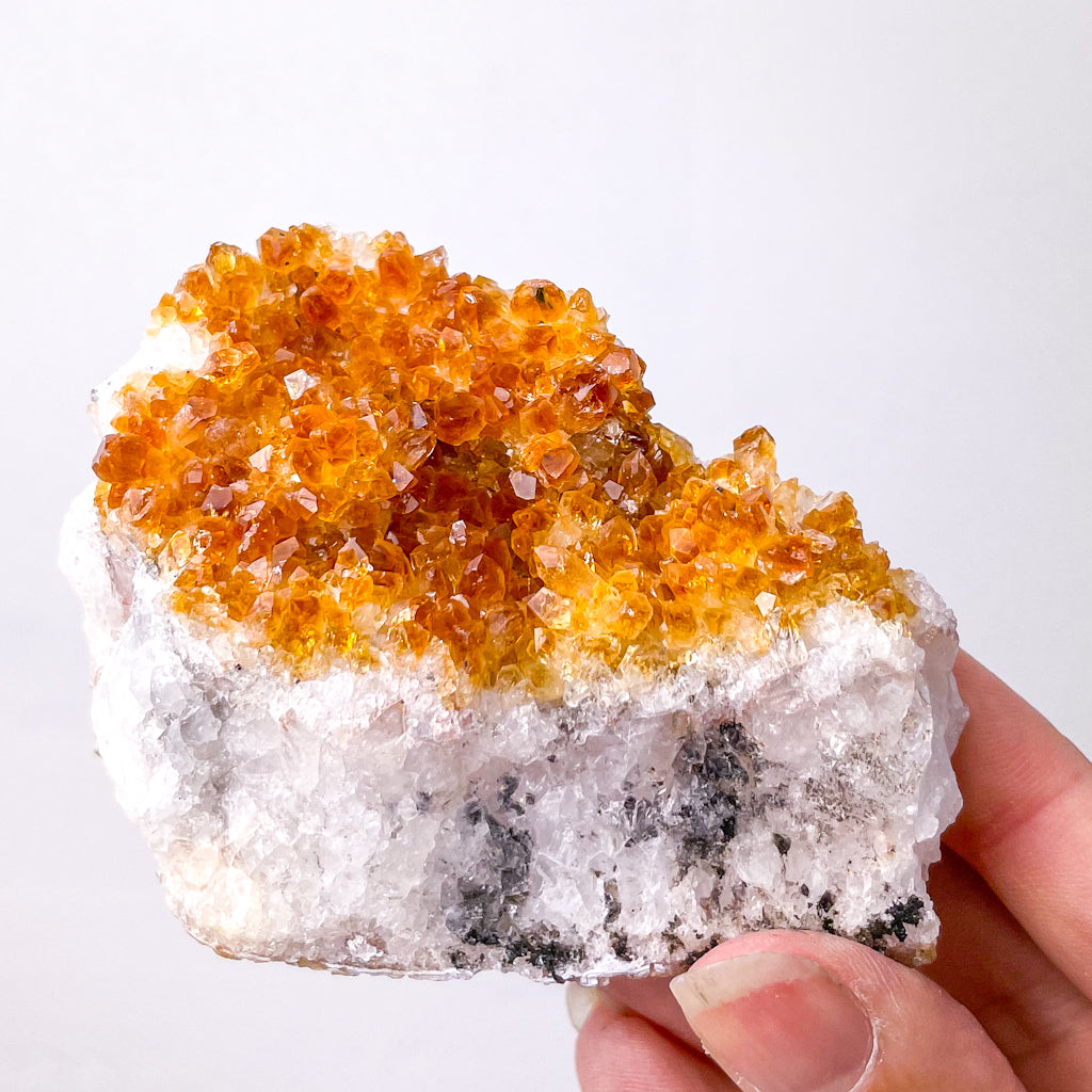 light honey coloured citrine crystal with even coloured cluster front