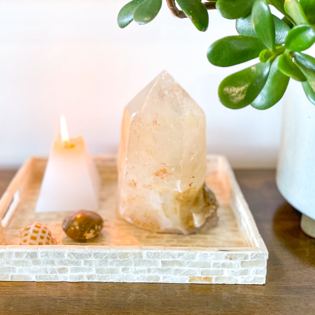 Golden healer quartz crystal raw + polished point generator lamp 3kg XL