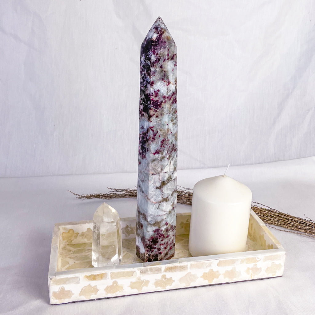 Pink tourmaline crystal point generator tower 27cm XXL