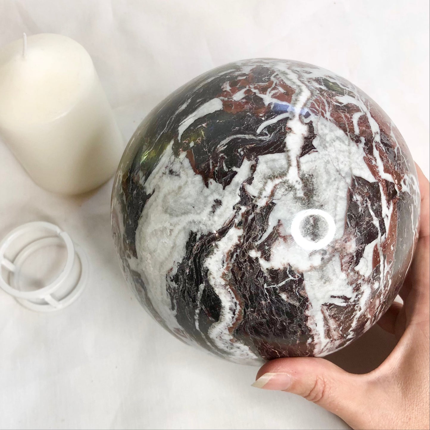 Onyx red crystal sphere with metal stand XL