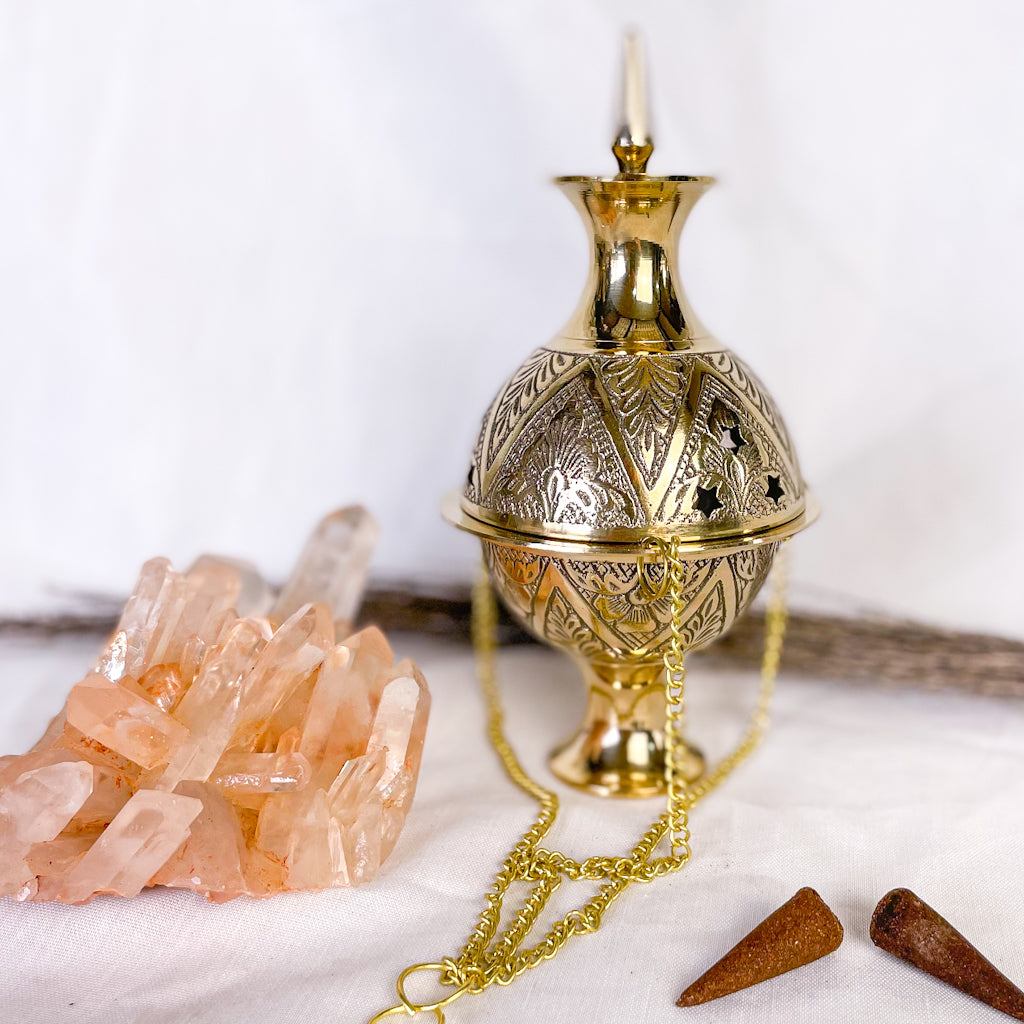 Brass incense resin burner hanging holder
