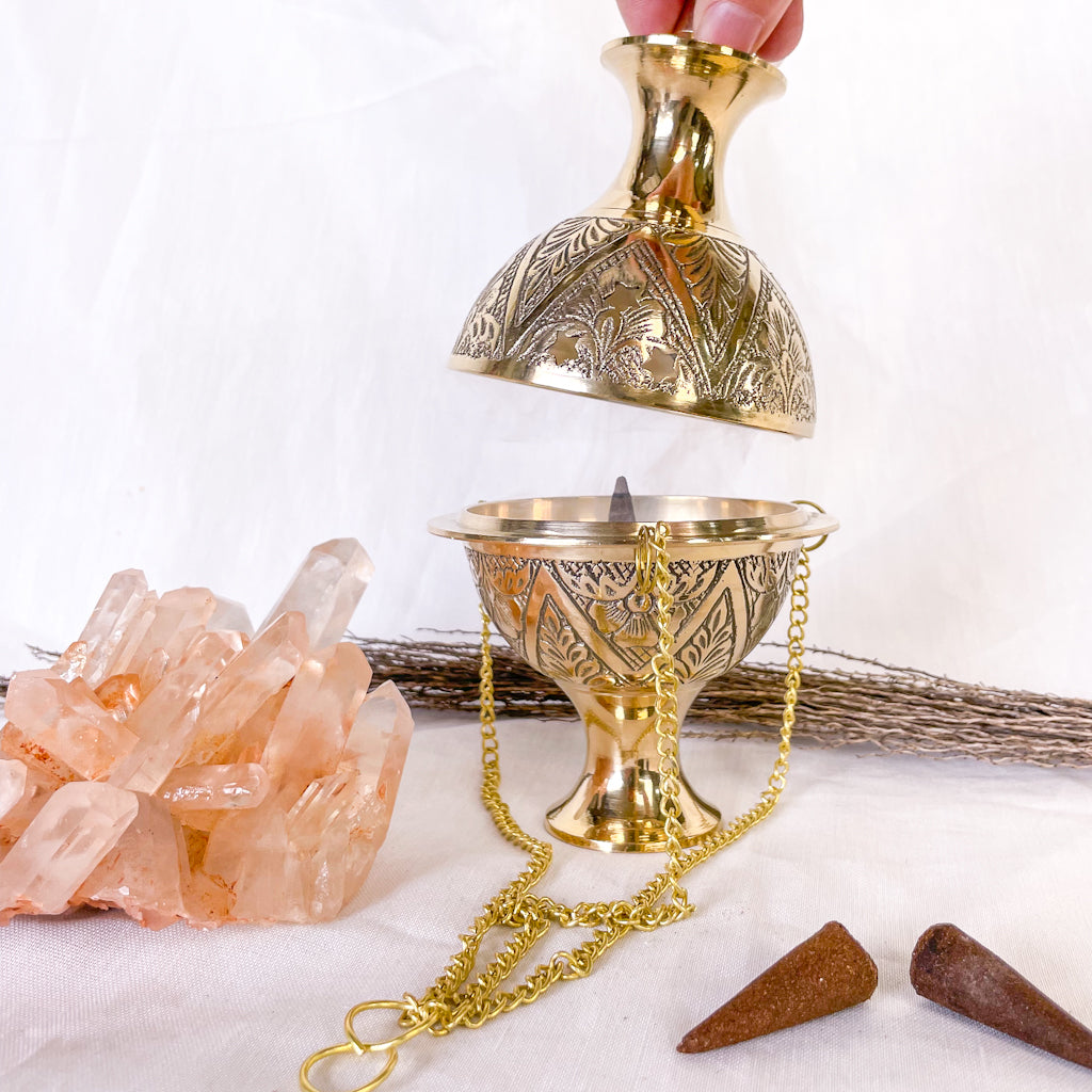 Brass incense resin burner hanging holder
