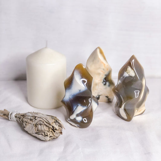 Orca Agate polished crystal flame statue
