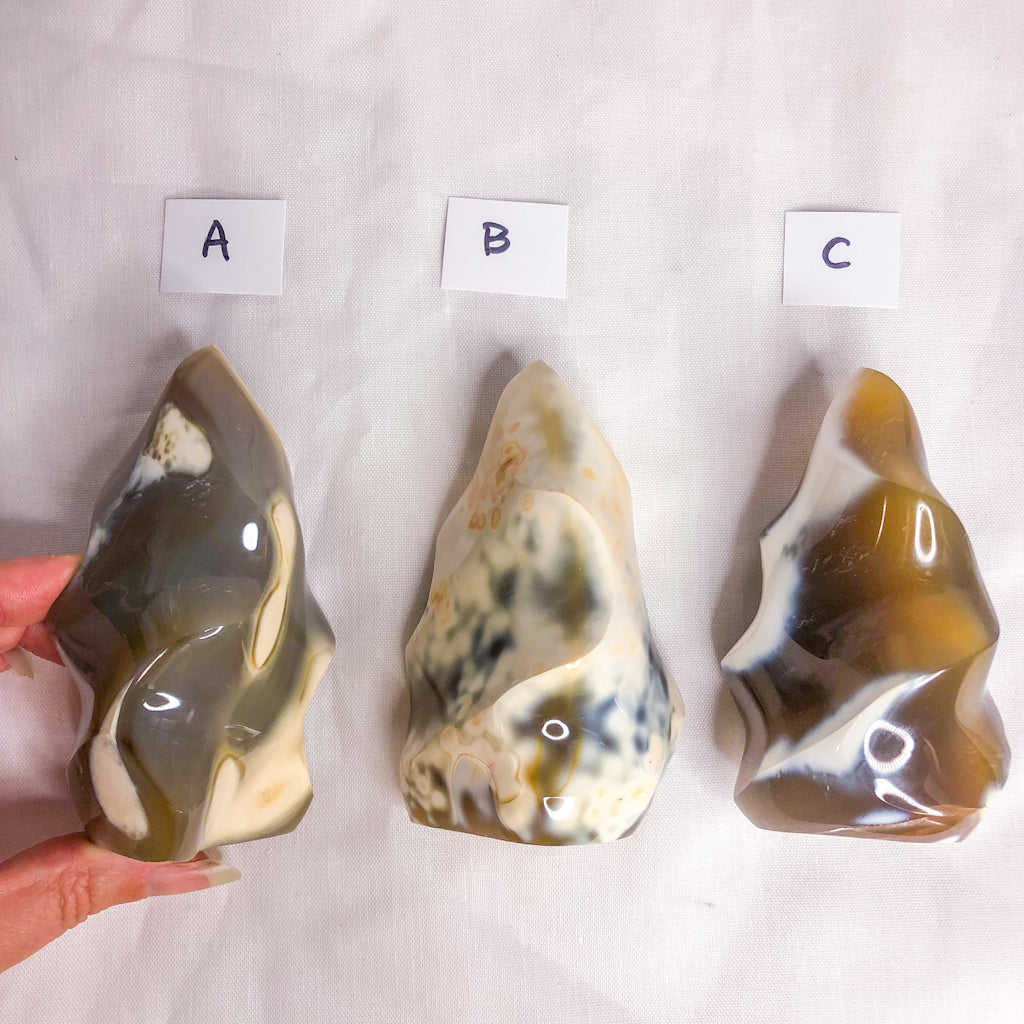 Orca Agate polished crystal flame statue