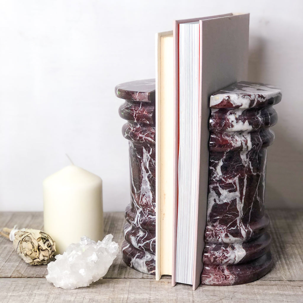 Onyx crystal roman pillar bookend pair Burgundy XL