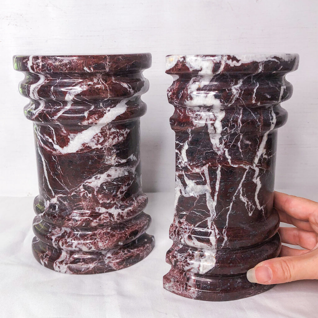 Onyx crystal roman pillar bookend pair Burgundy XL