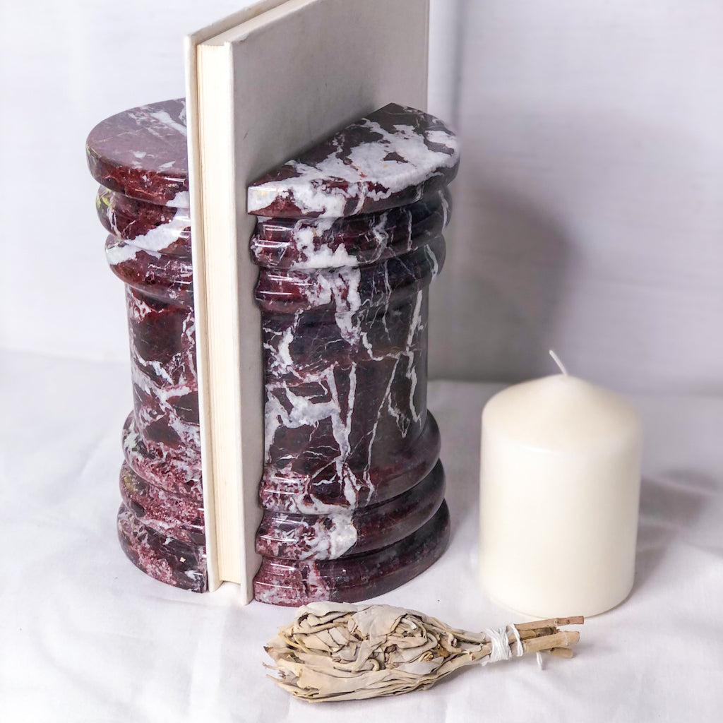 Onyx crystal roman pillar bookend pair Burgundy XL