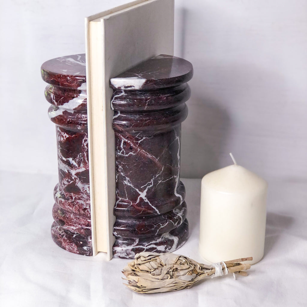 Onyx crystal roman pillar bookend pair Burgundy XL