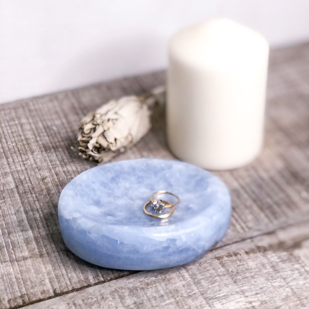 Blue Calcite crystal dish bowl
