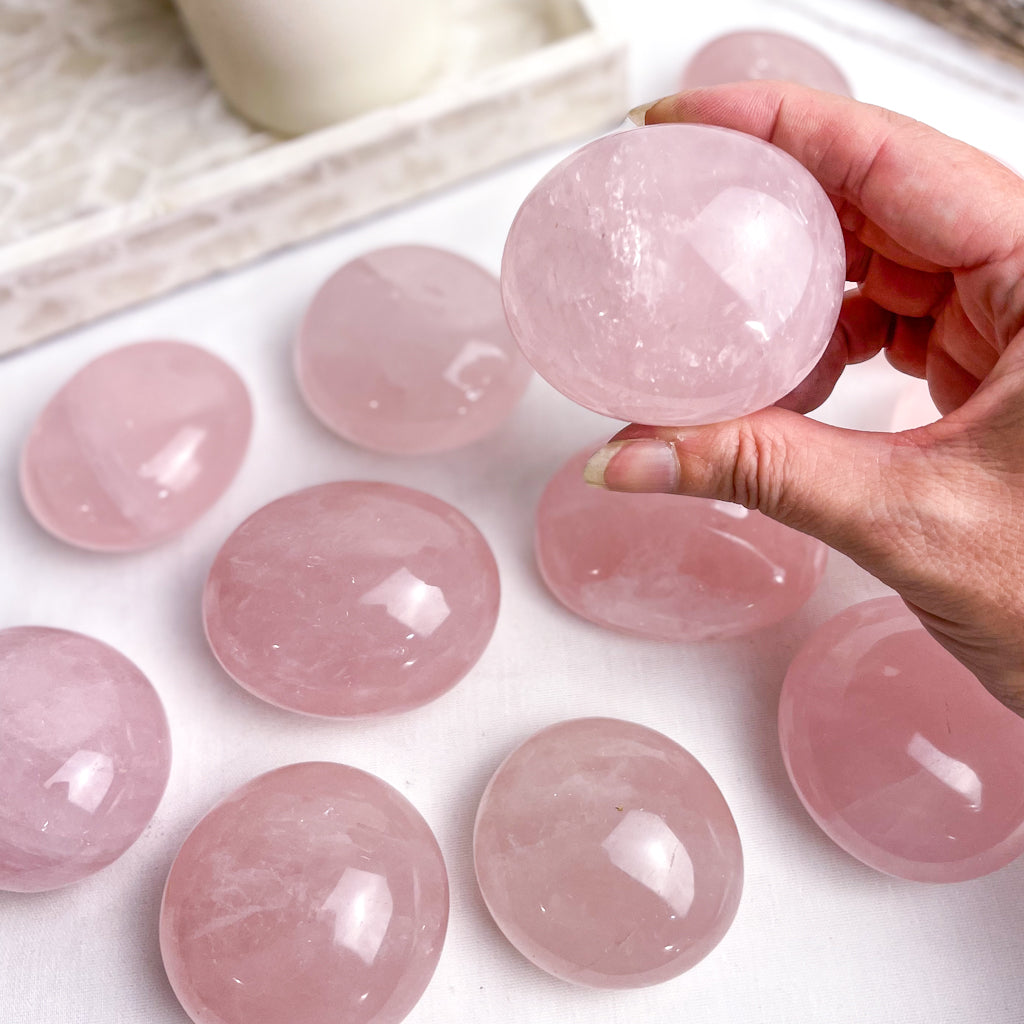 Rose Quartz crystal palm stone large