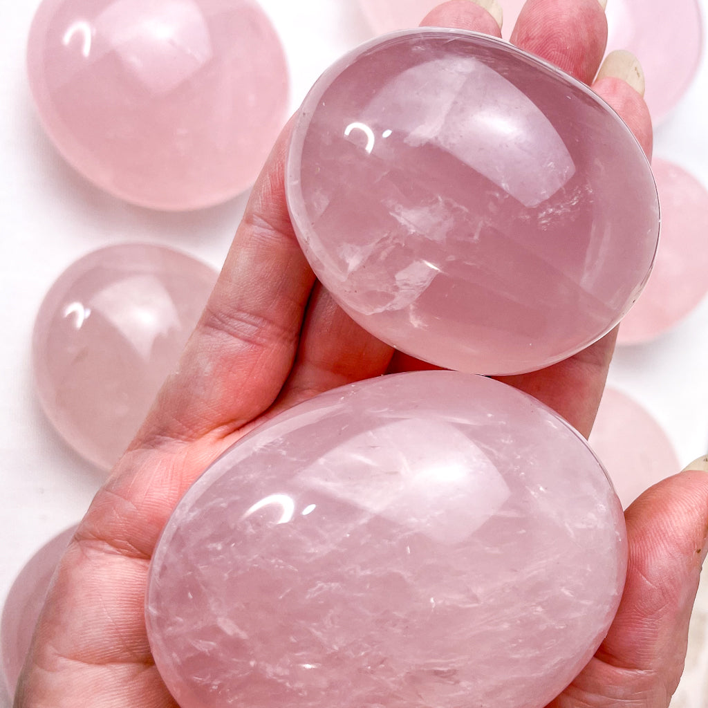 Rose Quartz crystal palm stone large