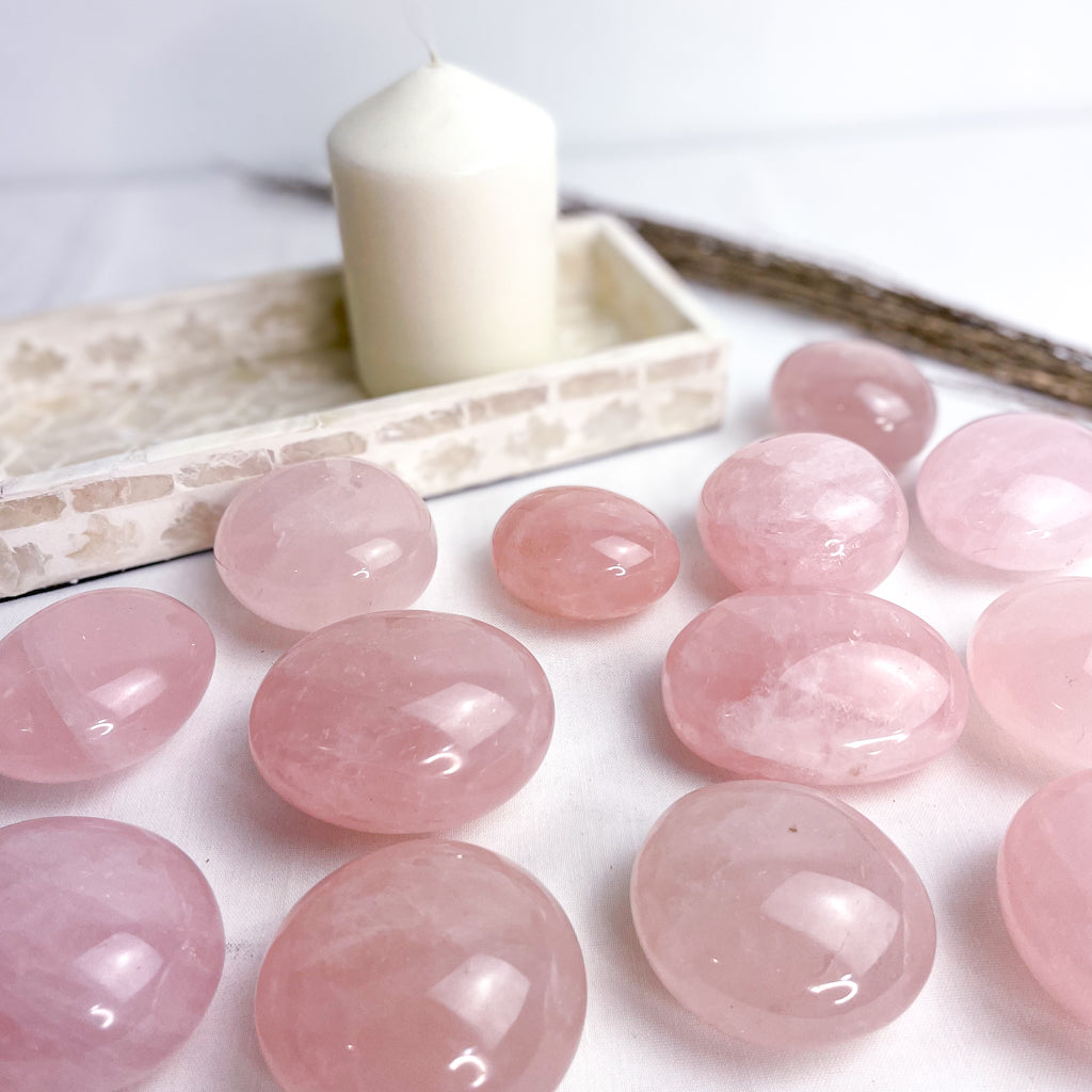 Rose Quartz crystal palm stone large
