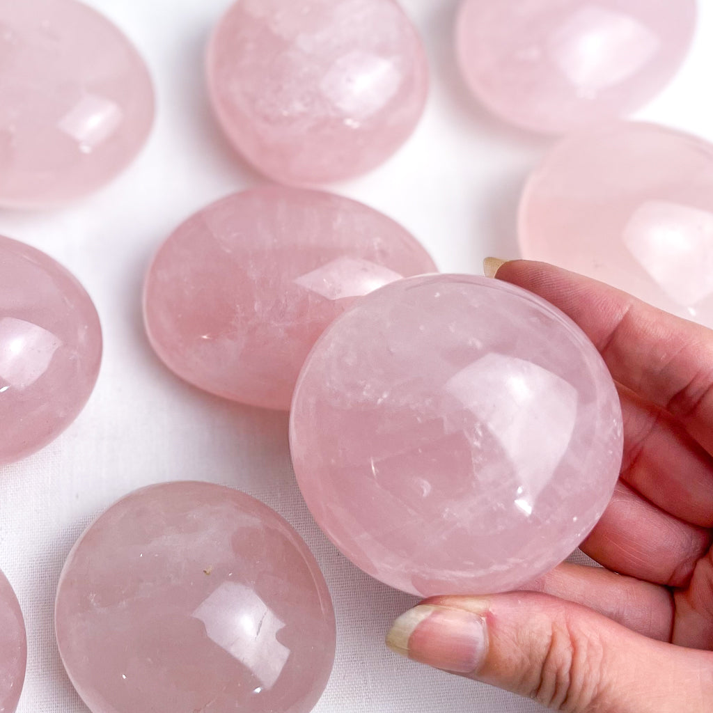 Rose Quartz crystal palm stone large