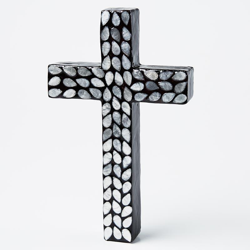 Capiz shell inlay wall tile cross