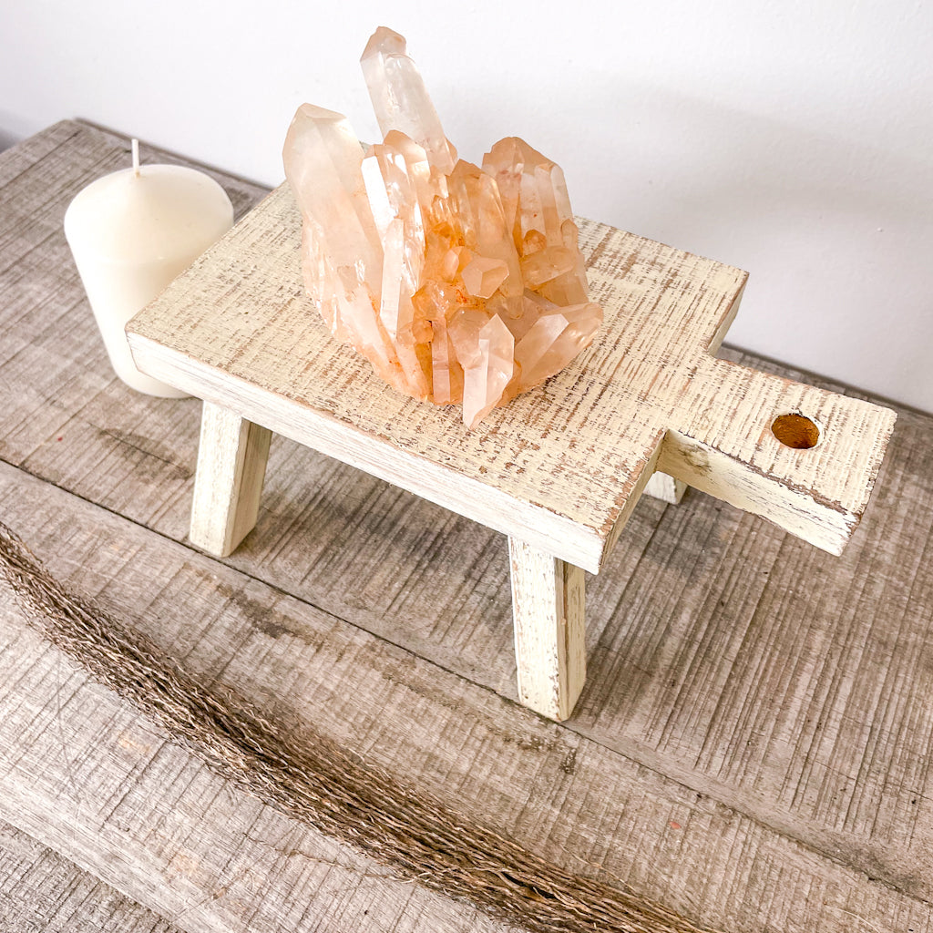 White wash milking stool plant riser / display stand