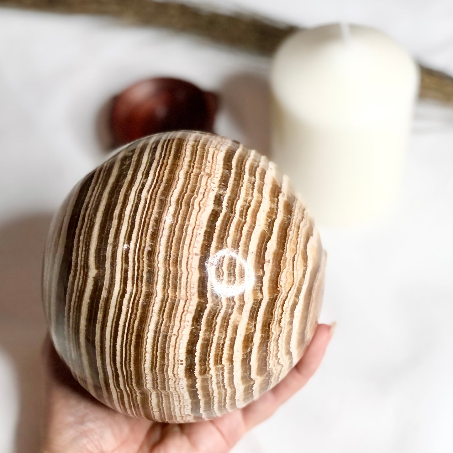 Aragonite crystal sphere with stand XL