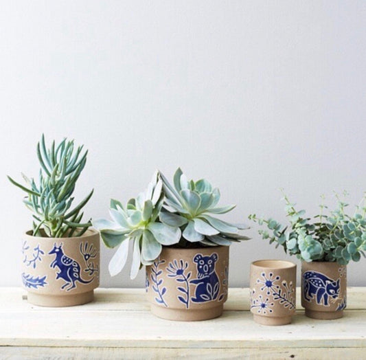 Australian flora + fauna hand glazed planter pot