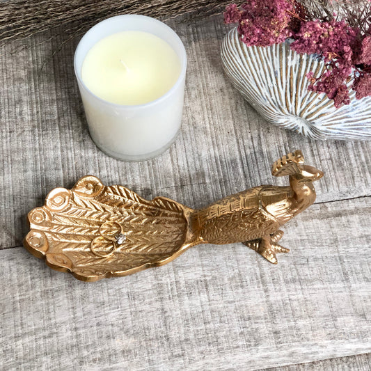 Peacock bird brass trinket tray