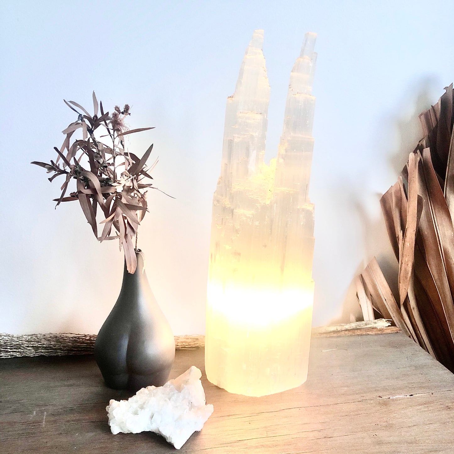 Selenite crystal tower lamp