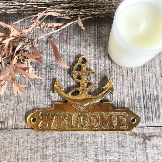 Antique anchor brass door welcome sign