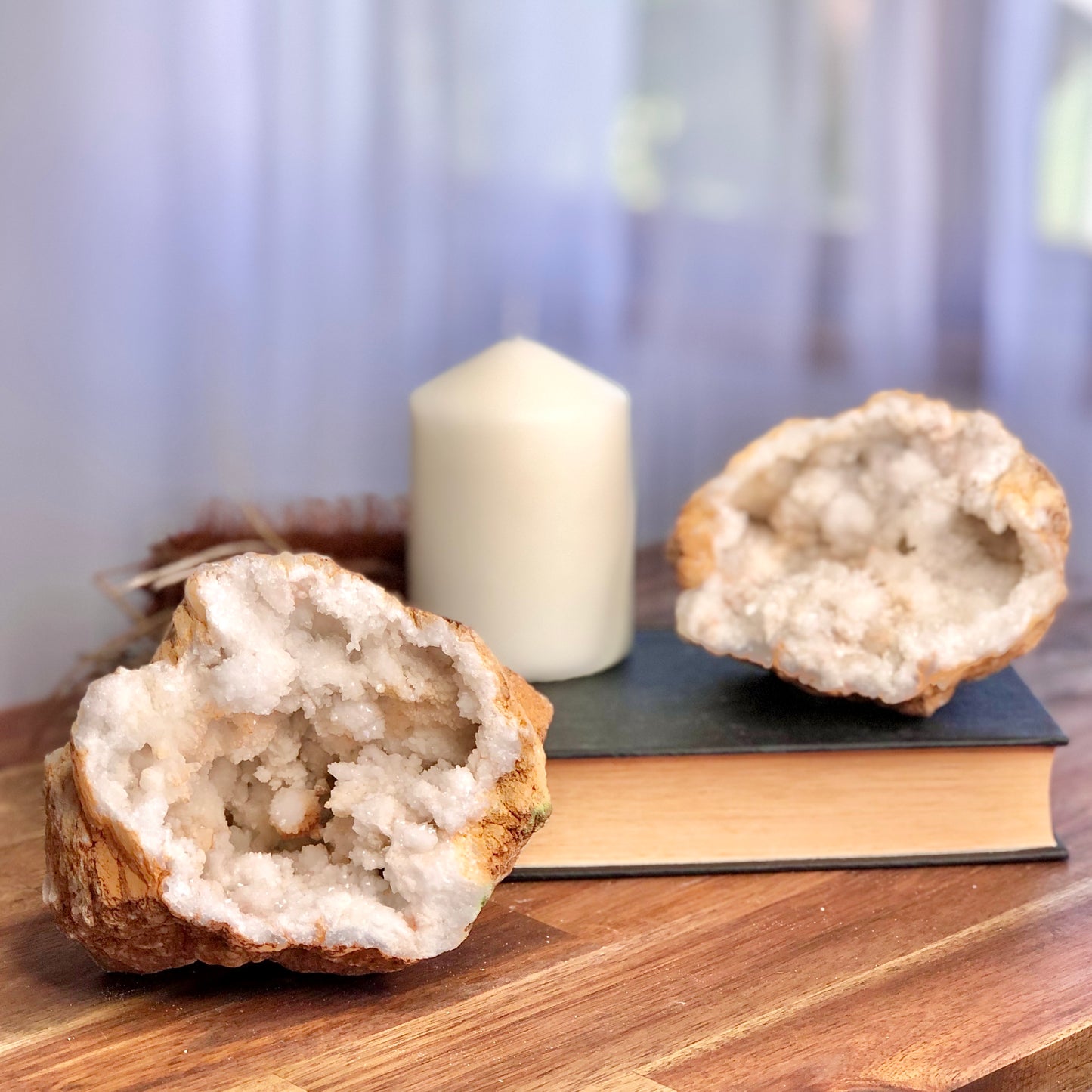 Clear quartz crystal geode cave pair L 980g