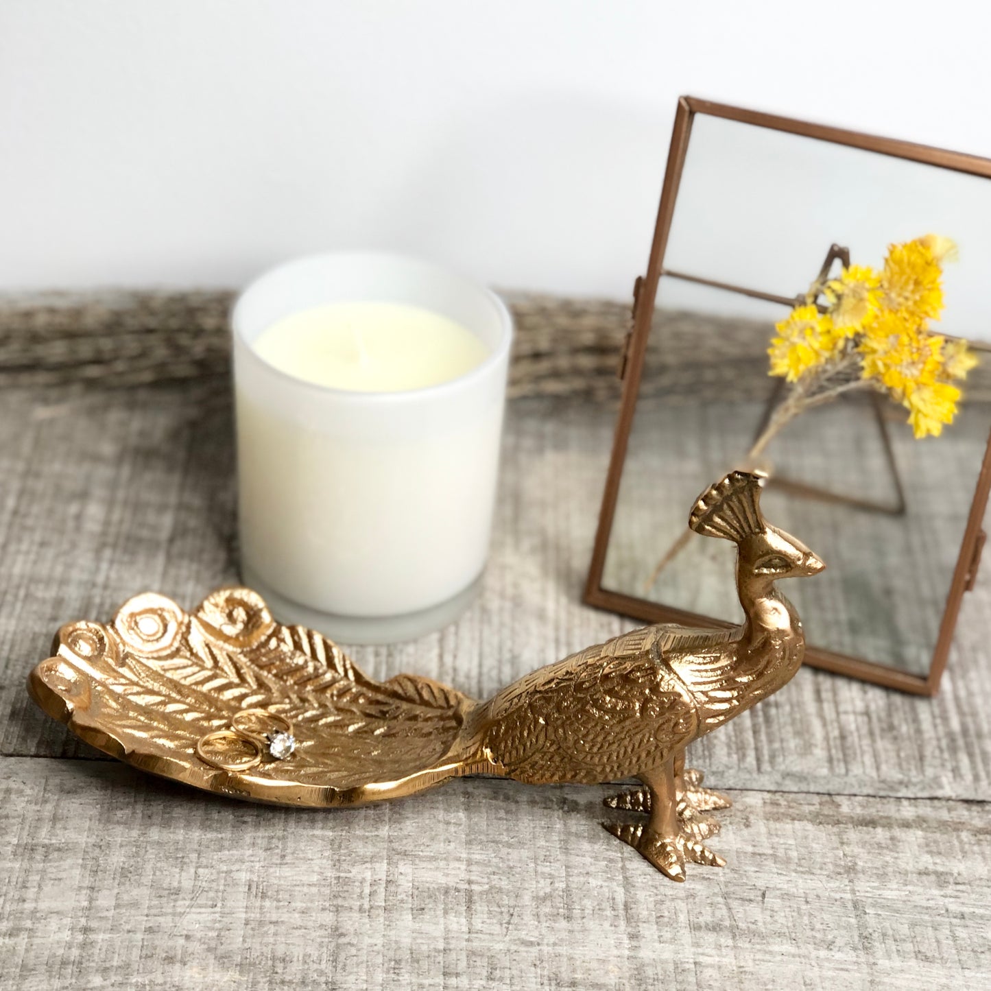 Peacock bird brass trinket tray