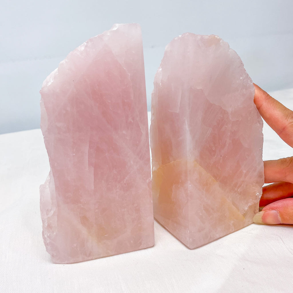 Rose quartz A grade crystal raw + polished bookends 1.3kg
