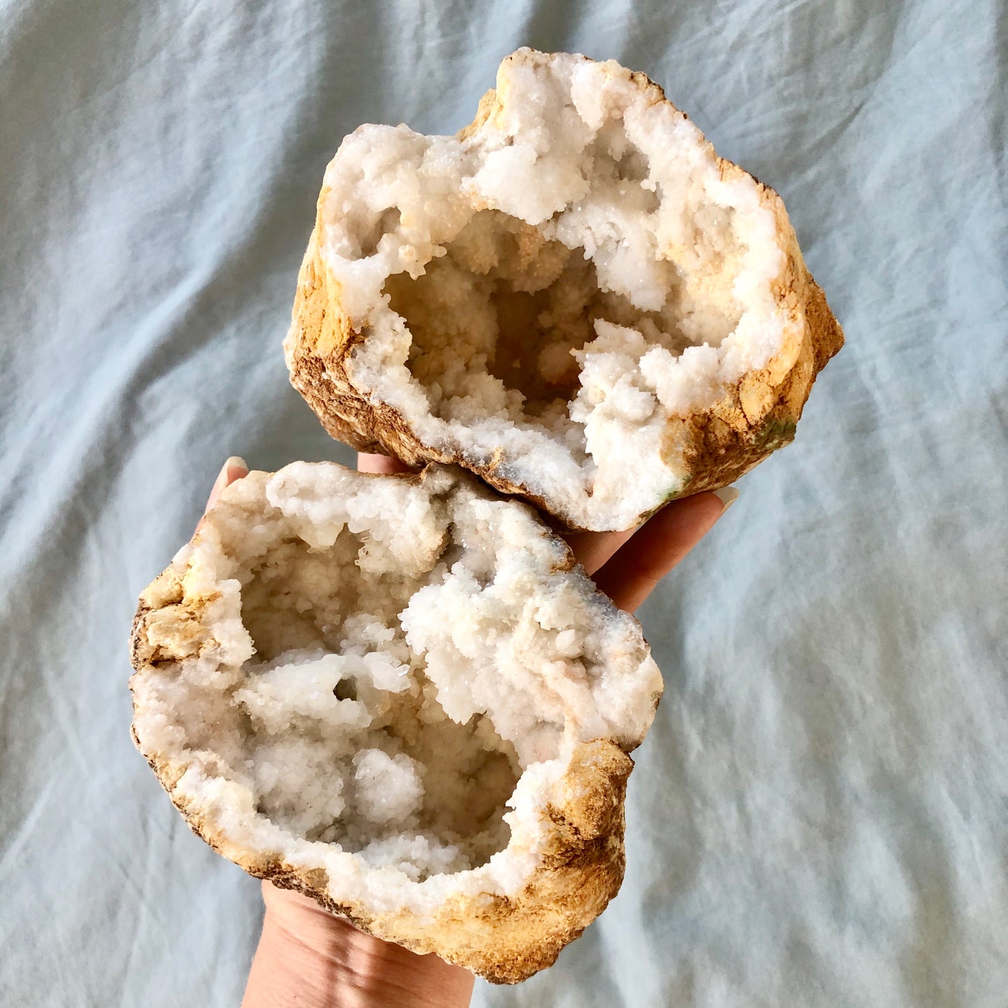 Clear quartz crystal geode cave pair L 980g