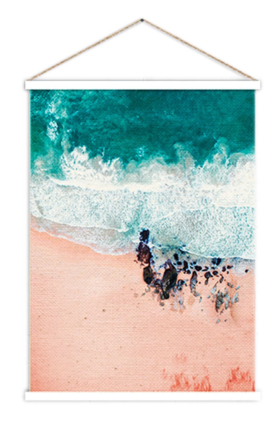 Sea shoreline pink + blue canvas scroll
