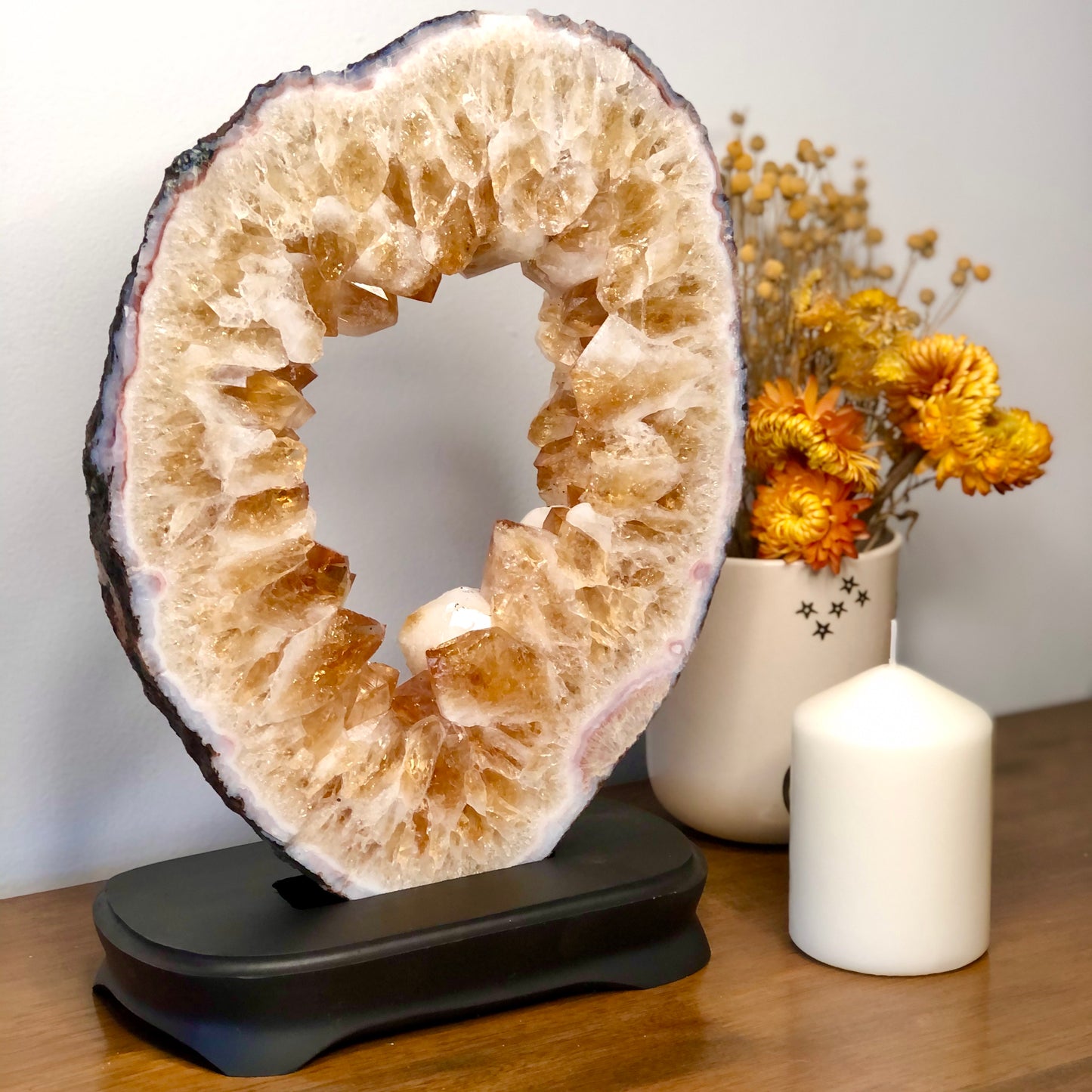Citrine A grade geode crystal with black display stand 3.7kg XL