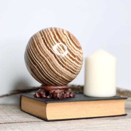 Aragonite crystal sphere with stand XL